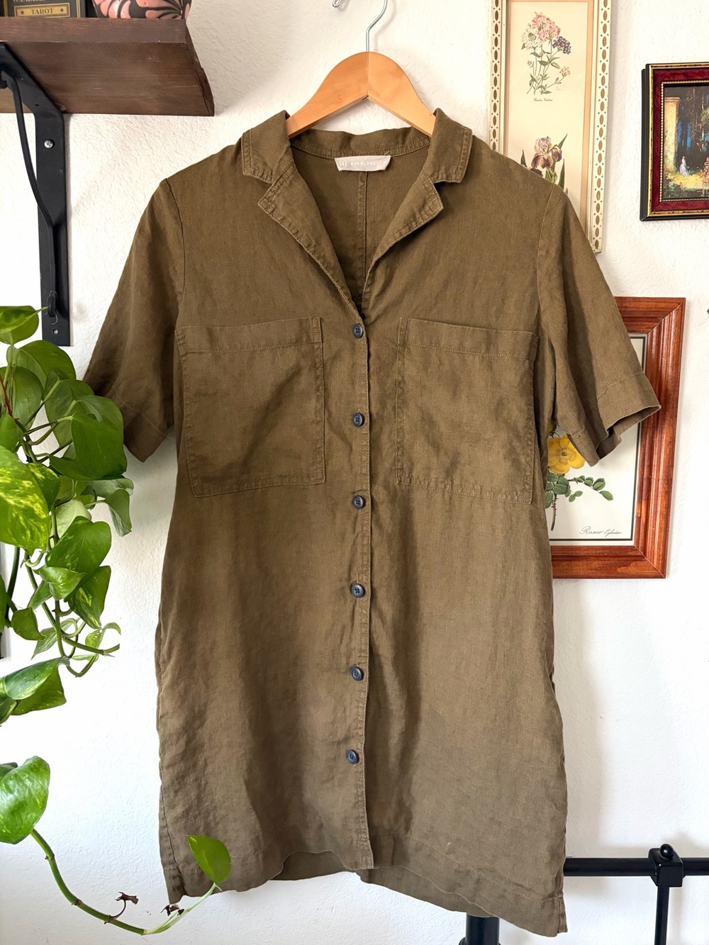 Everlane Linen Workwear Dress - Beech - XS - w Pockets. European Linen